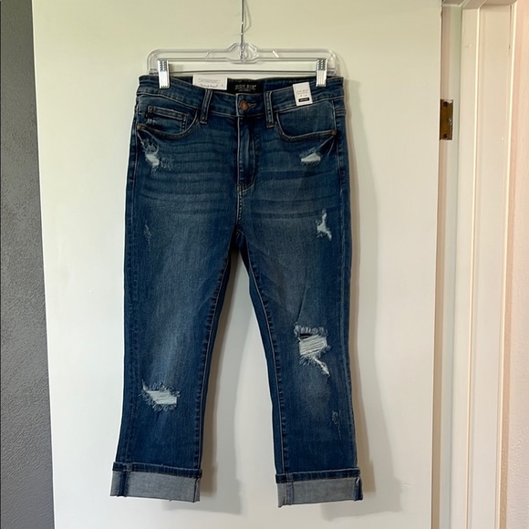 Judy Blue Medium Blue Distressed Ankle Jeans - Picture 1 of 11